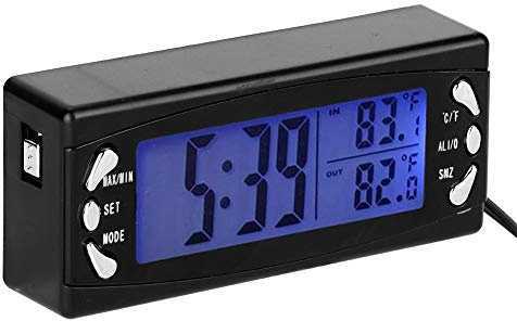 Auto-Thermometer-Uhr, 12V Digital-Auto-Thermometer-Fahrzeuguhr LCD-Temperaturmesser mit Alarmfunktion T23