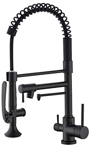 Avola Küchenarmatur, Trinkwasser, Küchenspüle, Handsfree Design, mattschwarz, Küchenarmatur mit Sprüher, 360 Grad schwenkbar, ausziehbarer Küchenarmatur