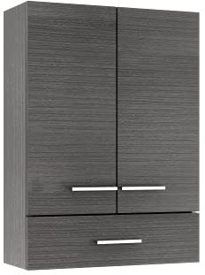 Baikal Armario Auxiliar Multiusos, Ideal para el baño o Espacios pequeños. Mueble de fácil instalación. Melamina 16mm. Mueble MONTADO. 2 Puertas + Cajón Ceniza