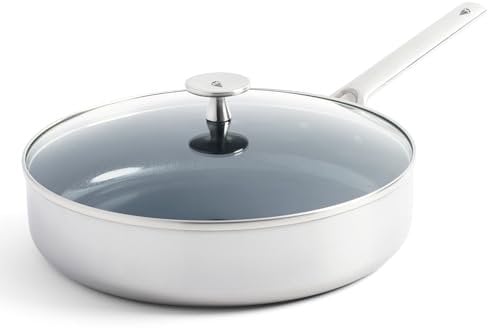 Blue Diamond Cookware Triple Steel Stainless Steel Diamond Reinforced Ceramic Nonstick 28 cm/3.6 Litre Sauté Pan with Lid, Family Cooking, Tri-Ply, PFAS-Free, Multi Clad, Induction, Oven Safe, Silver