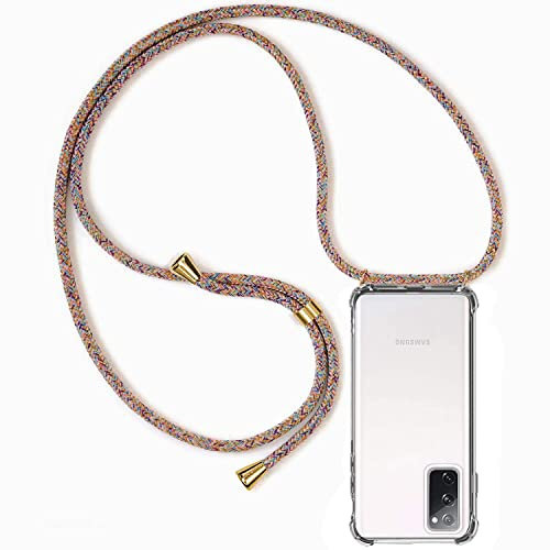 Handykette Hülle kompatibel mit Samsung Galaxy S20 FE 4G / 5G / S20 Lite, Handyhülle Handy Necklace Hülle mit Band Schutzhülle Kordel zum Umhängen Transparent Weich TPU Silikon Tasche, Rainbow