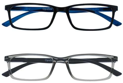 OPULIZE See Gafas Lectura Filtro Luz Azul x2 Estrecha Bisagras de Resorte Mejoran Sueño Reducen Dolor de Cabeza Ordenador Videojuegos Antirreflejante Negro Gris Hombre Mujer BB9-17 +1.50