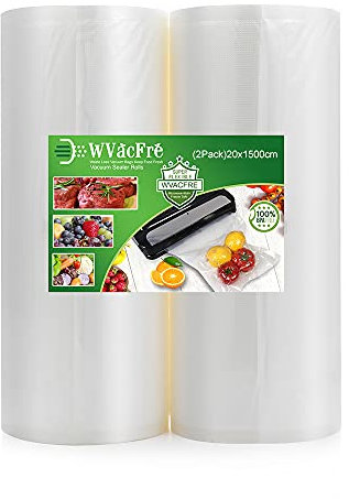 WVacFre 2 Rouleau 20x1500cm Rouleau Sacs Pour Machine Sous Vide Alimentaire,sans BPA et LFGB Sac de Congelation Sous Vide,Compatible Avec n'importe Quelle Scelleuse Sous Vide