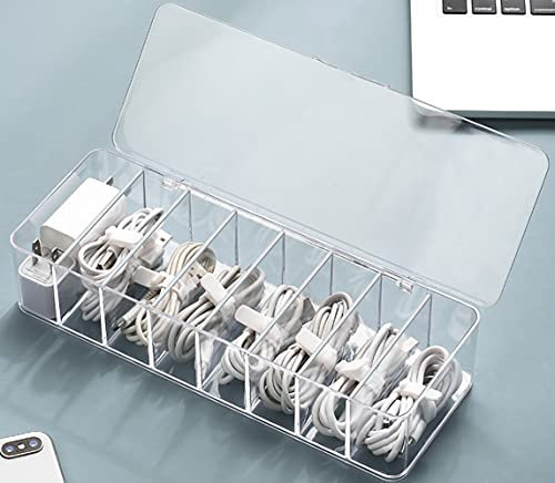 YunNasi Kabel Aufbewahrungsbox Kabel Organizer Box mit 10 Kabelbindern Kabel Management Box transparenter Kunststoff Aufbewahrungsbox für Arbeitsplatte Organizer (Large with Lid)