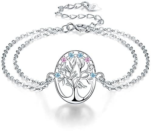 J.MUEN Lebensbaum Armband Damen 925 Sterling Silber Armkette mit Markengeschenkbox Verstellbar 16+4cm