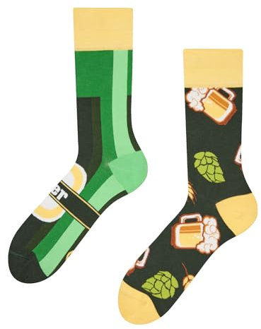 Dedoles Socken Unisex Damen Herren & Kinder Baumwolle viele lustige Designs 1 Paar Geschenk links rechts verschieden, Farbe Grün, Motiv Hopfengetränk in der Flasche, Gr. 35-38