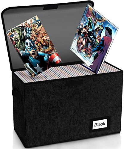 YNSZAS Comic Book Storage 15.8 X 7.8 X 11.8, Collapsible Comic Short Box, Holds 160-180 Comic Book, Heavy Duty Bin Container Holder Shelf (Black)