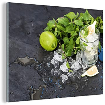 MuchoWow Glasbild Glasfoto Wandbild Bilder Deko 40x30 cm Cocktail - Mojito - Eiswürfel