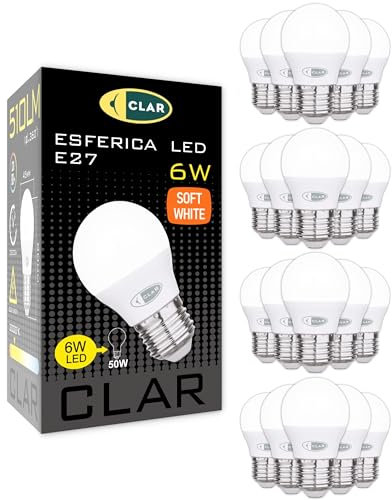 CLAR - Ampoule LED E27 6W, Petite Ampoule LED E27 3000K, Équivalent 40W-50W Blanc Chaud 3000K (Pack 20)
