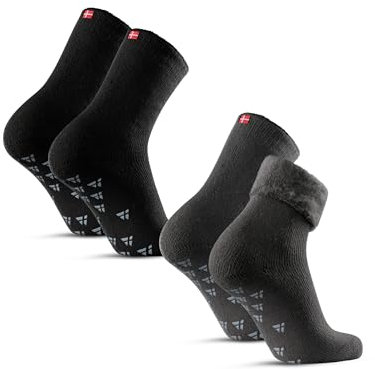 DANISH ENDURANCE Anti-Rutsch Thermo-Socken 2er-Pack Mehrfarbig (1x Schwarz, 1x Grau) 39-42