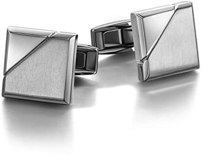 Colibri Equinox Cufflinks Manschettenknöpfe für Männer - Satinierte Stahlfläche mit polierter Stahlecke - Designer Manschettenknöpfe für Männer mit drehbarem Walschwanzverschluss - Geschenkbox