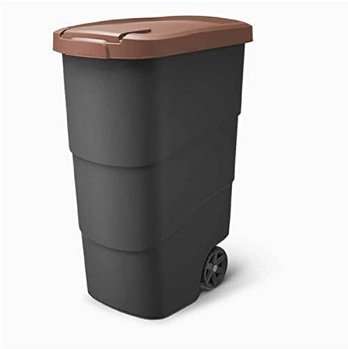 Prosperplast Wheeler 90L Müllbehälter mit Rädern und Deckel Mülltonne Müllgroßbehälter Großmülltonne Universaltonne Kunststoff (Braun)
