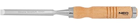 NEO TOOLS Holzmeißel, Meißel, Stechbeitel, Klingenbreite 10-38 mm (10mm) | Klinge aus CrV-Stahl, Holzgriff fur Komfort, Schlagverstärkung, Metallringe an den Griffen, Nachschärfbar