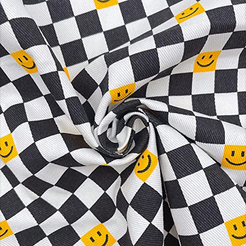BNALU Jeansstoff 100% Baumwollstoff Mode-Denim-Stoff Bedruckter Stoff Mit Smiley-Karomuster Gewaschenes Material Stoff Zum Kreativen Nähen Für Kostüme Kunsthandwerk Und Heimtextilien(Color:Schwarz)