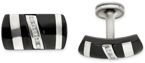 Manschettenknöpfe aus schwarzem Titan und 925er-Sterlingsilber, poliert, 19 Karat, Diamant-Manschettenknöpfe, Schmuck für Herren, One Size, Metall Diamanten Edelstein Metall, Diamant