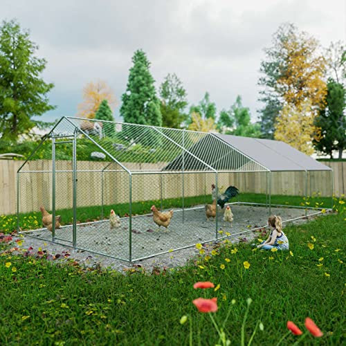 FoxHunter Chicken Pet Run Cage Walk In Coop Kennel Rabbit Dog Puppy Poultry Hen Animal Hutch House Enclosure Playpen Outdoor Shade Running 3X8X2M CRC05 Metal Hammered Silver