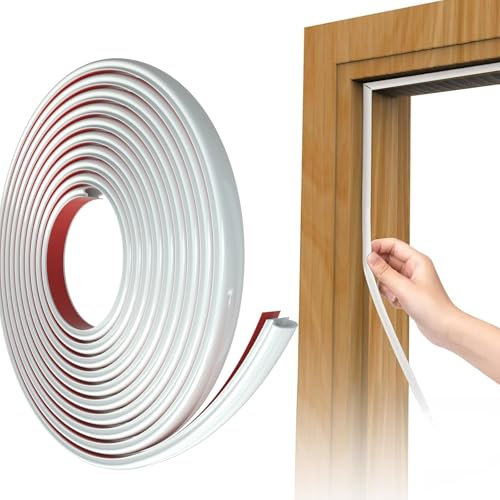 Joint Porte Fenetre Isolation Phonique Port D-Profil,Joint de Porte D'entrée en Caoutchouc Autocollante,Joint de Fenêtre de Voiture,Joint Porte Entree Anti Isolant Froid(15m,Blanc)