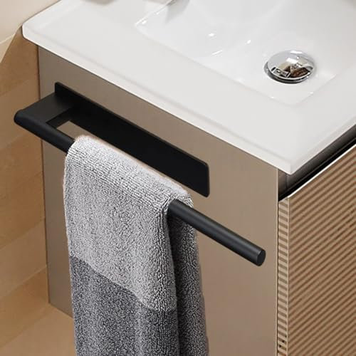 Newgoal Porte-Serviettes sans perçage Noir Mat Porte-Serviettes Design Simple Porte-Serviettes Autocollant/Barre à Serviettes Murale pour Salle de Bain Cuisine Barre à Serviettes 39 cm