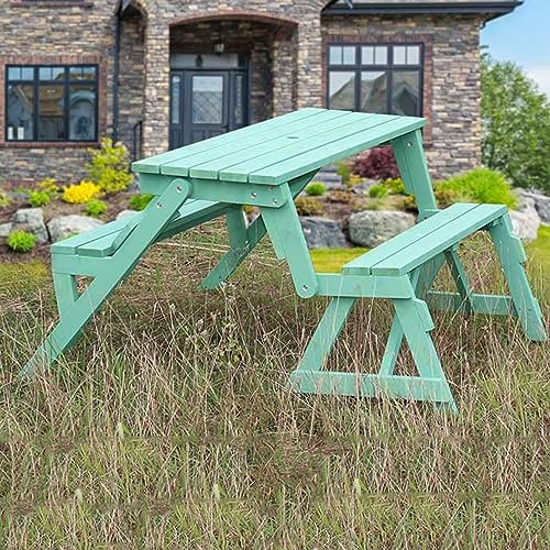 ERICAT Klappbare Gartenbank für den Außenbereich, Parkbank Holzbank mit Tisch, Ruhebank mit Rückenlehne mit Doppeltem Verwendungszweck, für Picknick-Camping-Esssitz (Color : Green)