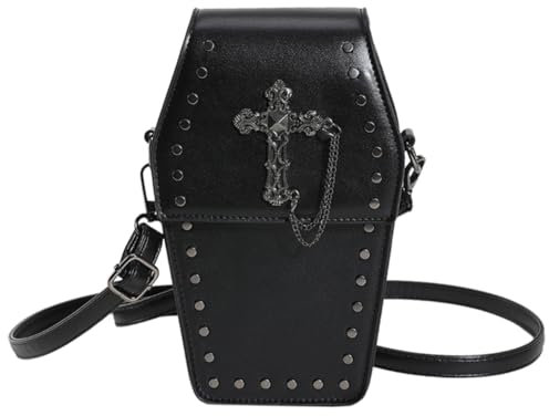 AMZLORD Damen Gothic-Umhängetasche, Cartoon-Kreuz-Umhängetasche, Reißverschluss, Totenkopf-Umhängetasche, Riemen, verstellbar, PU-Leder, Neuheit, Halloween, vielseitige Tasche