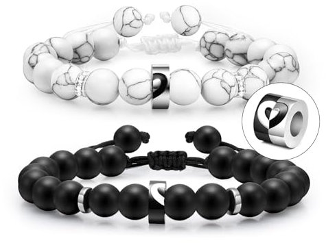Partnerarmbänder Pärchen Armband Paare Geschenk - Weihnachtsgeschenke Jahrestag Geschenk Ihn und Sie 8mm Naturstein Perlen Matching Bracelets 2er set Armband für Pärchen Geschenk für Frauen Mann
