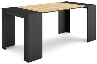 Skraut Home | Table Console Extensible | Console Meuble | 180 | pour 8 Personnes | Table à Manger | Style Moderne | Noir et chêne