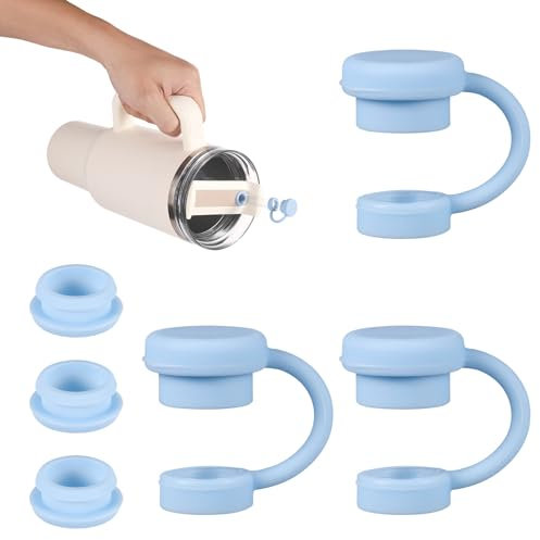 3pcs Straw Caps with 3pcs Spill Stoppers, Straw Topper Silicone Leak Proof Stoppers & Straw Covers Mug Tumbler Accessories Compatible with YETI 16/20/24/25/26/35oz Straw Cup(Blue)
