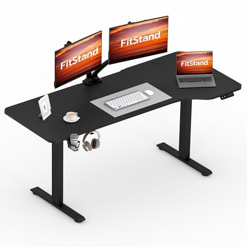 FitStand 160x75cm höhenverstellbarer Schreibtisch Electric Lift Desk mit Tischplatte, Stehpult, Lift Computertisch mit Haken, Memory-Funktion für Büro und Zuhause - Schwarz