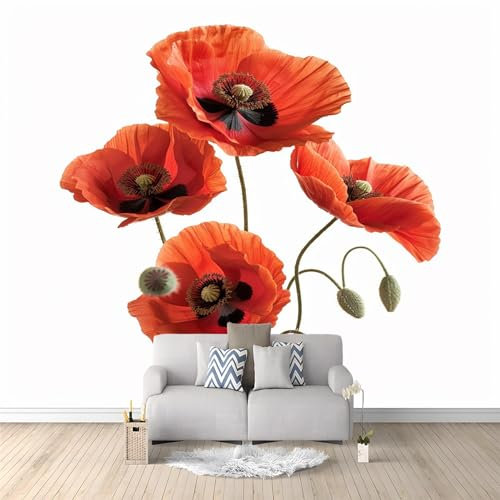 Papier Peint Intissé Fleur de coquelicot rouge Décoration Photo Murale 150 x 105 cm Moderne pour Salon Chambre Bureau et Couloir - Peinture Murale en Laine Papier Peint