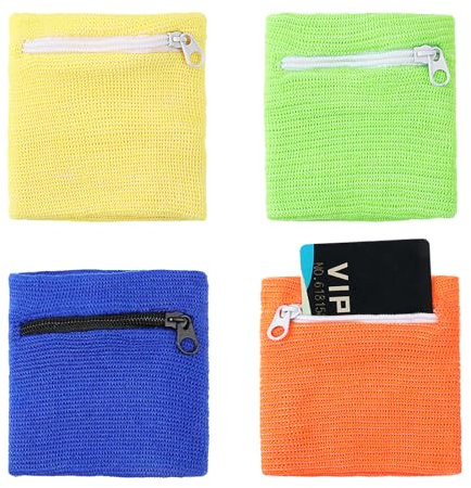 4 Stück Handgelenktasche, Handgelenk Tasche Beutel Schweißbänder mit Reißverschluss Schweissband Handgelenk Schweißbänder Herren Damen Schweißbänder Handgelenk für Fahrrad Laufen und Yoga