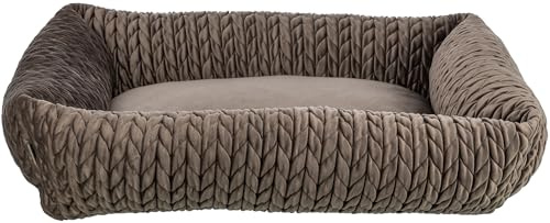 TRIXIE Hundebett Livia eckig, mit Samtbezug – 80 x 60 cm, braun | Kuschelig weicher Schlafplatz, waschbar – für kleine Hunde, integriertes Kissen und rutschfester Boden