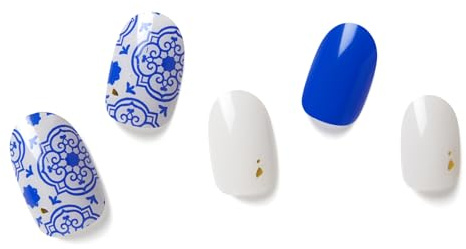 NAILOG Semi Cured Gel Nail Strips, 34 pcs Salon-Quality Stickers, Long Lasting Wraps for Women with Soft Finish, Cerulean Porcelain