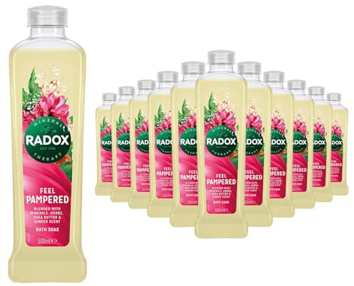 Radox Feel Pampered Bath Soak Blended with Minerals, Herbs with Scents of Shea Butter and Ginger to Feel Pampered and Relaxed, 500 ml Bulk Buy (24)