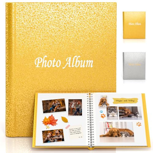 Large Photo Album for Instax Mini Polaroid, Glittering Cover, Photo Album Self Adhesive Pages for Kid, Intended for Fujifilm Instant Instax Mini Polaroid, Fits for Size 2x3 3x5 4x6 5x7 6x8 (Gold)