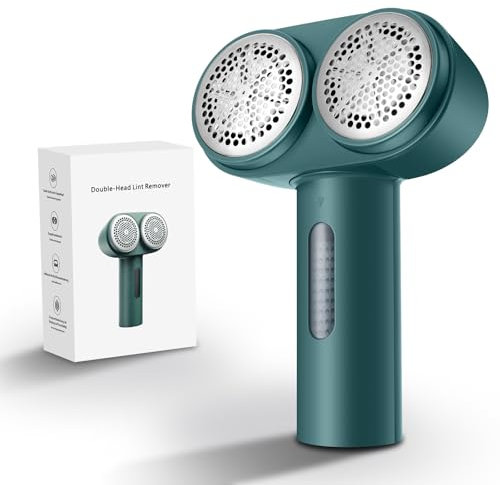 HANDZEE Power - Afeitadora de tela, removedor de pelusas profesional, removedor de pelusas eléctrico de doble cabeza, velocidad ajustable, 6 cuchillas, removedor de pastillas de pelusa grande para