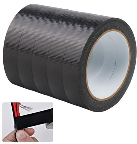 5 Rouleaux Gaffer Noir,20 mm × 20 m Chatterton Noir,Ruban Adhésif Noir,Professional Universal Duct Tape,Adhésif Noir Waterproof pour Réparations,Fixation,Emballage,Marquage et Scellement,Connecter
