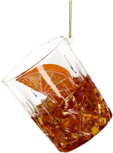HD Collection Christbaumschmuck Glas 7,5cm - Whisky Cocktail Figur zum Aufhängen - Weihnachtsbaum Anhänger für Weihnachten - Christbaumanhänger & Weihnachtsbaumschmuck - Cocktailglas Braun Klar