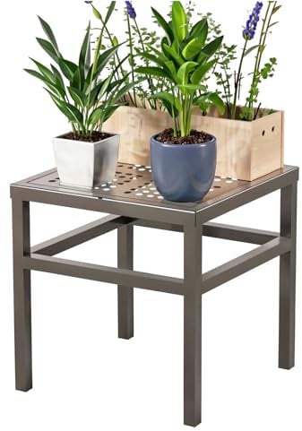 DHYGOTFUR Pflanzenständer Blumenständer Draußen& Innen Aluminium, Blumenbank Pflanzen Blumenregal für Garten, Wohnzimmer, Balkon, Terrasse, Hof, Zimmerecke (Schwarz, 38cmx 38cm)