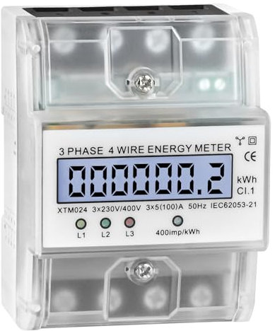 Digitaler Stromzähler 3 Phasen 4-Draht, Stromzähler Hutschiene 230/400V 5-100A, Geeicht, LCD, Drehstromzähler, stromzähler für steckdose, 3 Phasen Stromzähler für Leistungsmesssysteme