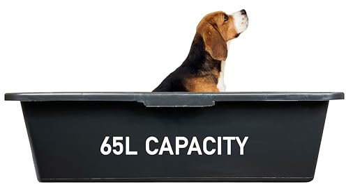 65L Dog Bath/Tub Kit – Pre-Drilled Plastic Tub with Drain Valve & Tap Connector, Quick Hose Click-Lock, Easy Clean, Portable Pet Washing Station