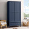 CHRISTOW Navy Blue Double Wardrobe with Drawer, 2 Door Storage Cupboard, Modern Wooden MDF Bedroom Furniture, Clothes Rail, Shelf, Brushed Chrome Handles, Soft Shut Hinges (185cm x 94.5cm x 50cm)