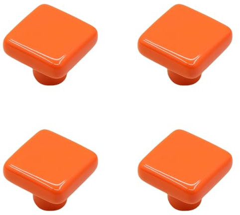 RSWZSFL 4 Stück Schubladenknöpfe Schrankknöpfe Quadratische Form Keramik Möbelknöpfe Modern Türknöpfe mit Schrauben für Kinderzimmer Küchenschrank Kleiderschrank (Orange)