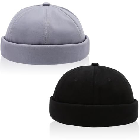 UILYNIU 2 Stück Grau Schwarzer Docker Cap Herren Hut Docker Mütze Herren Cap Seemannsmütze Hafenmütze Kappen Herren Docker Hut (DE/NL/SE/PL, Alphanumerisch, XXS, 4XL, 2 Stück)