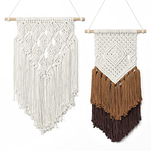 LOMOHOO 2 piezas de macramé para colgar en la pared, pequeños tapices tejidos, decoración de pared hermosa para decoración bohemia del hogar, hogar, habitación de los niños, decoraciones de fiesta