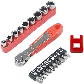 22-Piece Mini Ratchet Wrench Phillips Magnetic Kit with Storage Bag, 1/4 Hex Drill Bits und Socket Adapter Ratcheting Offset Screwdriver for Awkward Tight Spaces