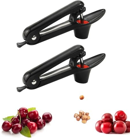 2PCS Cherry Pitter - VCISPOK Stainless Steel Cherries Corer Pitter Tool with Hand-held Push Design, Save Time & Space for MMake Delicious Cherries Dishes and Cocktail Cherries (2PCS Black)