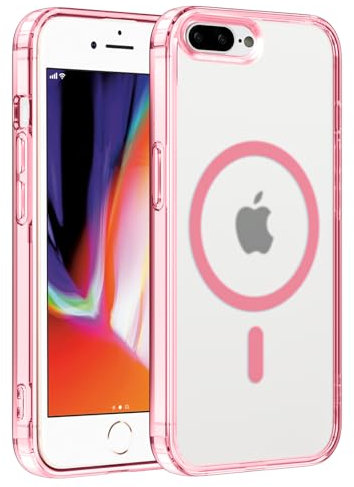 Coiwxmoi Funda Magnética para Apple iPhone 7 Plus 5.5,Compatible con MagSafe Carga Inalámbrica, Ultra Delgada Transparente Suave Silicona Antigolpes Anti-Arañazos Carcasa,Rosa