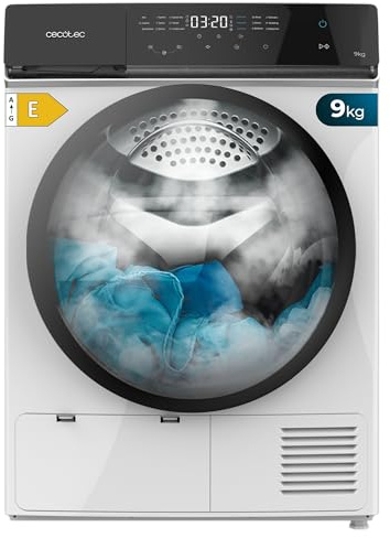 Cecotec Secadora de Ropa Bomba de Calor 9 kg Bolero DressCode Dry 9400, Clase Equivalente A++, 15 programas, Funciones de Secado Automático, Planchado Fácil, Stop&Go, Delay Start y KidLock, Blanca