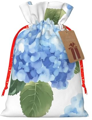 Blue Hydrangea Pattern Drawstring Gift Bags Reusable Gift Wrapping Pouches For Birthday, Wedding, Party Favours & Festive Presents