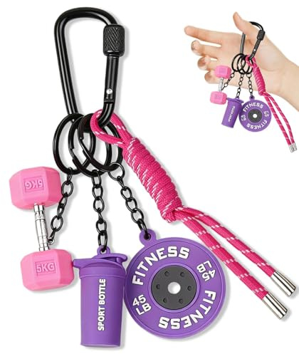 Maxqzin Gym Keychain, Dumbbell Barbell Sports Cup Keychain, Fitness Keychains With Braided Rope for Women and Men Backpack Purse Sport Bag Accessories Workout Lovers Gifts